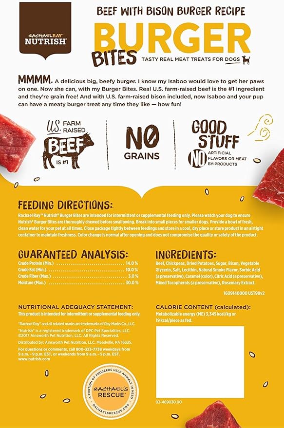 Rachael Ray Nutrish Burger Bites Dog Treats, Beef Recipe With Bison, 12 oz. Pouch