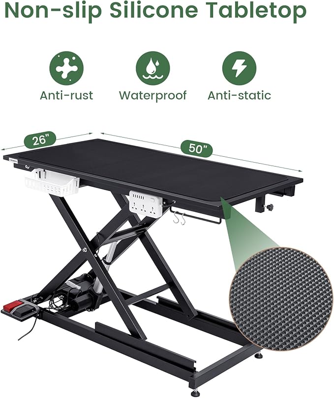 Electric Lift Pet Dog Grooming Table, 50Inch Height Adjustable Grooming Table for Large Dogs with Two Nooses, Wireless Remote, Tool Organizer, Black
