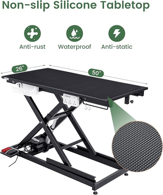Electric Lift Pet Dog Grooming Table, 50Inch Height Adjustable Grooming Table for Large Dogs with Two Nooses, Wireless Remote, Tool Organizer, Black