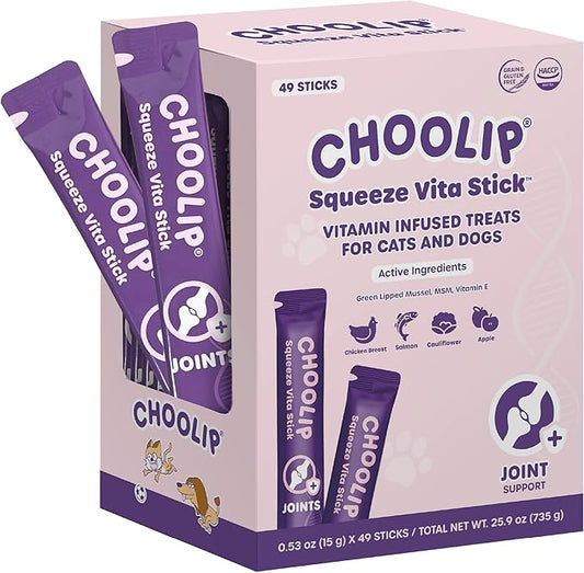 Squeeze Vita Stick Lickable Cat and Dog Treats – 49-Count Joint Support Sticks with Multivitamins, Soft Squeezable Paste for All Life Stages, Supporting Joint Health