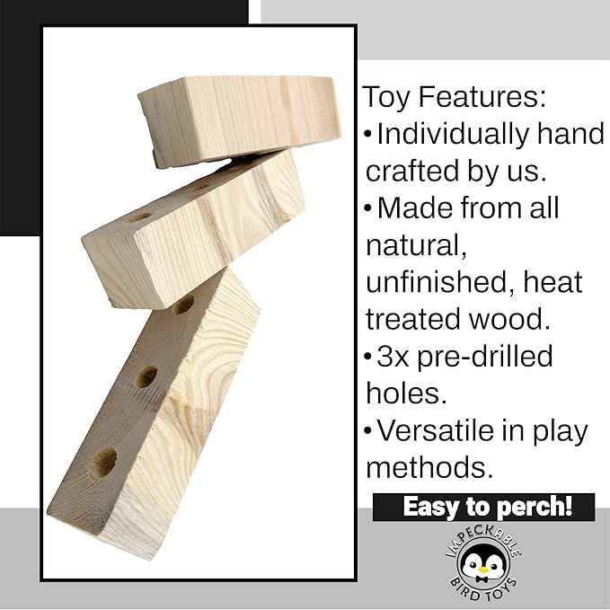 3000 Block Type 1 Natural Drilled Rectangle Kiln-Dried Spruce Pine Fir 3-Hole Chewable DIY Block Handcrafted for Medium Size Birds