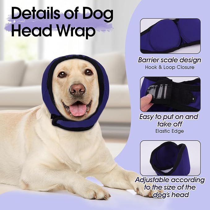 Dog Calming Hoodie, Dog Ear Muffs Noise Protection & Anxiety Relief, No Shake Ear Wraps for Dogs Quiet Ears Cover Headband for Fireworks Grooming Swimming Bathing Force Drying