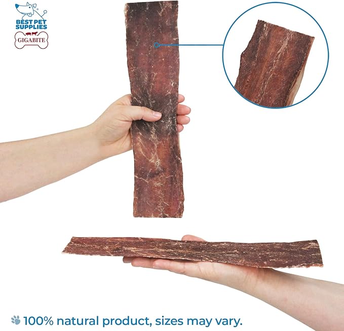 GigaBite 12 Inch Beef Gullet Jerky Strips (20 Pack) - All Natural, Free Range Beef Esophagus Taffy Dog Treat by Best Pet Supplies