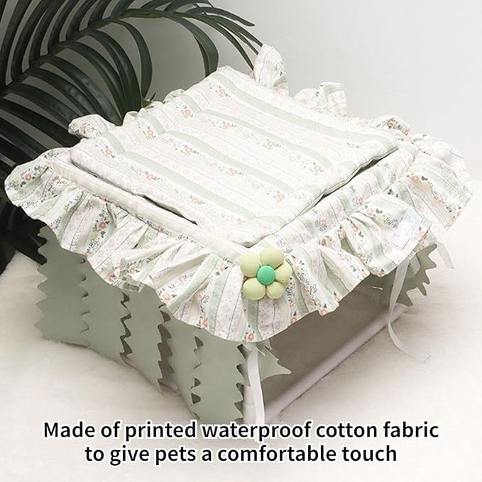 Guinea Pig Bed, Small Animal Bed Guinea Pig Hideout Sleeping Bed for Chinchilla Hamster Rat Guinea Pig Tent with Cushion for All Seasons (Green)