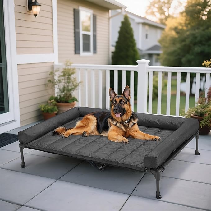Veehoo Cooling Elevated Dog Bed Add Removable Waterproof Bolster Cushion Mat, Raised Pet Cot with Breathable Teslin Mesh, No-Slip Feet, Dog Couch Bed for Indoor Outdoor, 53 inches, Black