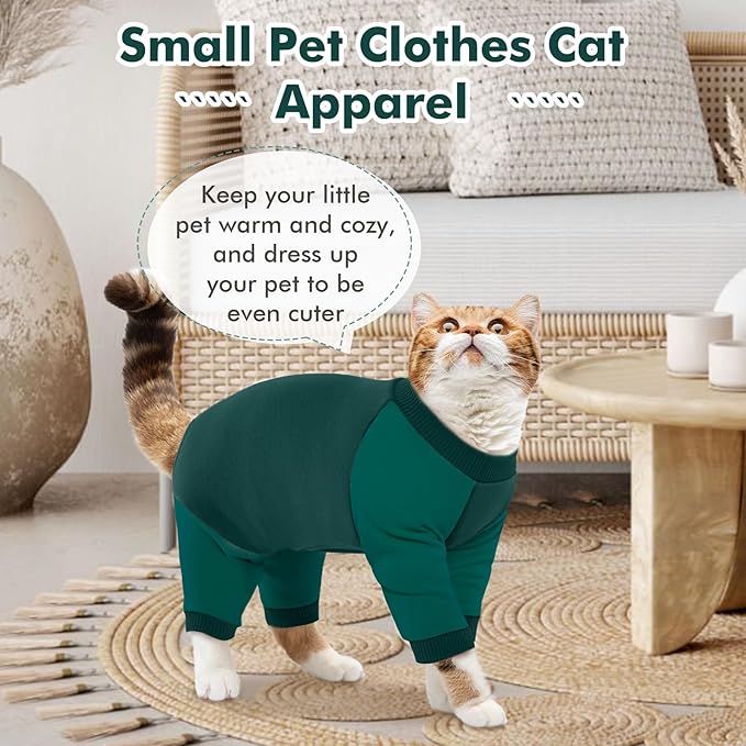 DENTRUN Cat Recovery Suit, Kitten Hair Sticky Onesie, Surgical Cone Alternative Shirts for Female Male After Surgery, Hair Spreading Prevent Clothes Pajama Apparel