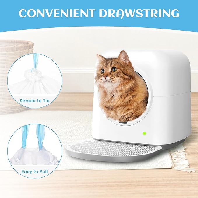 60 Count Self-Cleaning Cat Litter Box Liners Bag Compatible with Meowant MW-SC01/MW-SC02/MW-LR01, Heavy Duty Thick Drawstring Replacement Cat Litter Bags Self Cleaning Litter Box Bags 22 * 13"