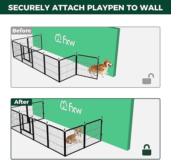 FXW Homeplus Unleashed Indoor Dog Playpen - Stress-Free and Safe Play, Heavy Duty 40 Inch 8 Panels with Fence-to-Wall Anchor (Pack of 4) for Medium and Large Dogs, Black│Patented