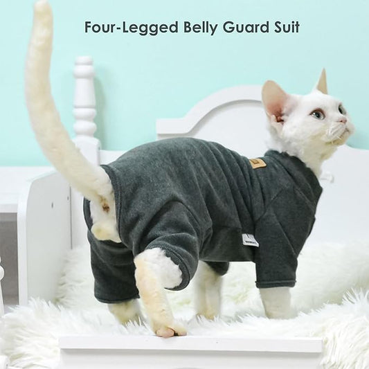 Sphynx Cat Sweater – Double-Fleece Turtleneck Pullover with Belly-Wrap Protection, Soft-Stretch Winter Clothes for Hairless Cats, Indoor Kitten Apparel (Dark Grey, XX-Large)