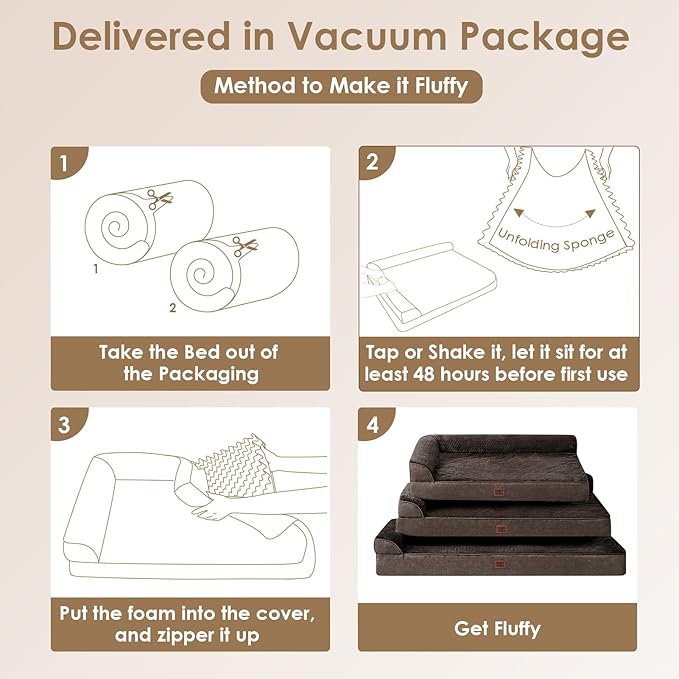 EHEYCIGA Memory Foam Dog Bed Large Sized Dogs, Waterproof Dog Bed Orthopedic with Washable Removable Cover, Non-Slip Pet Bed Couch, 36x27x6 Inches, Brown