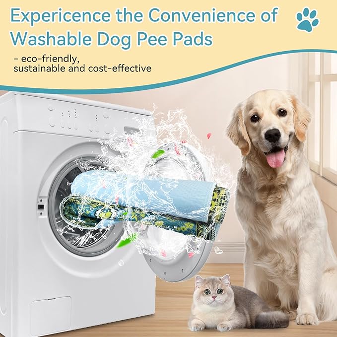 Washable Pee Pads for Dogs, 18'' x 24'' Reusable Puppy Pads 2 Pack Waterproof Non-Slip with Fast Absorbent, for Training Travel Whelping Housebreaking Incontinence Crate