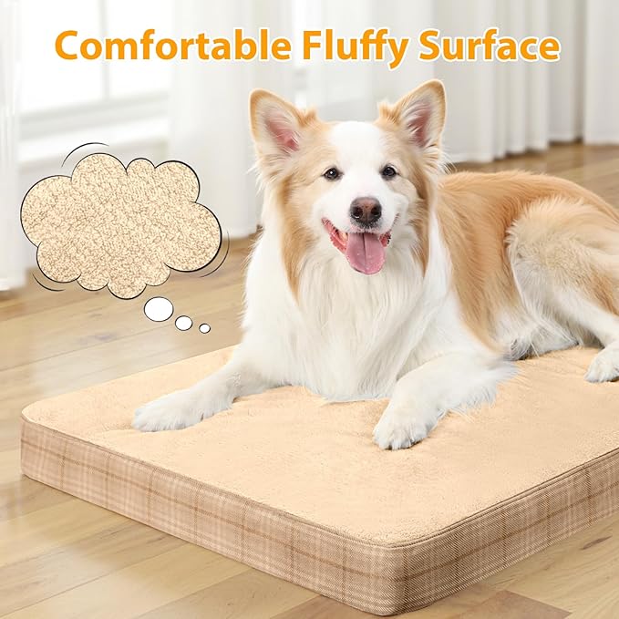 MIHIKK Washable Orthopedic Dog Bed for Large Dogs, XXL Waterproof Pet Bed with Egg Crate Foam Strong Support, Machine Washable Cover & Anti-Slip Bottom & Durable Zipper 47x29(Light Brown)