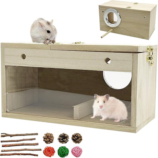 Hamiledyi Wooden Hamster House Hideout Small Animals House Habitat with Chew Toys Hideaway House Hamster Cage Accessories for Syrian Dwarf Hamster Mice Gerbils