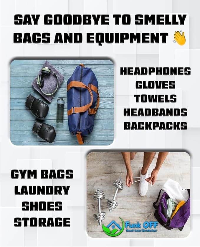 Funk OFF Smell-Less Deodorizer 1-Pack (2 Count) Odor Eliminator, Litterbox Deodorizer, Air Freshener, Pet Areas, Odor Absorber, Athletic Gear, Shoe Deodorizer, Gym Bag, Sports Cleats, Closets, Storage