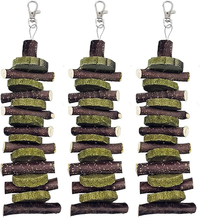 3Pieces Bunny Chew Toys for Teeth Natural Fruit Twigs Handmade Timothy Alfalfa Hay Grass Cakes for Guinea Pigs Hamsters Dwarf Rabbits Chinchillas Gerbils Improves Dental Health