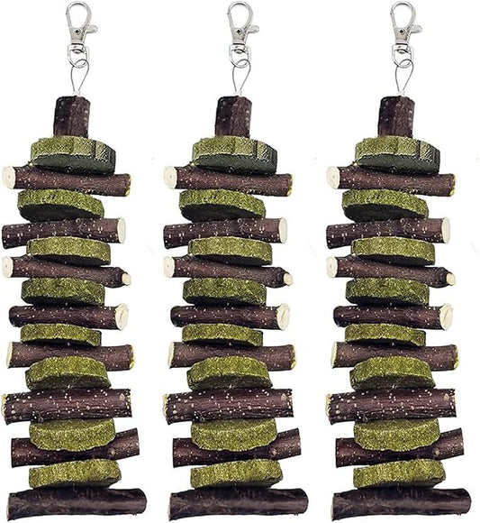 3Pieces Bunny Chew Toys for Teeth Natural Fruit Twigs Handmade Timothy Alfalfa Hay Grass Cakes for Guinea Pigs Hamsters Dwarf Rabbits Chinchillas Gerbils Improves Dental Health