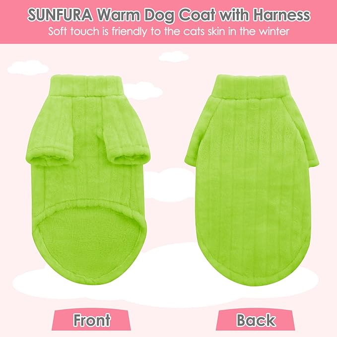 SUNFURA Sweaters for Cats, Hairless Sphynx Sweater Kitten Pullover with Sleeves, Warm and Soft Cat Pajamas Fleece Sweatshirt Jumpsuit, Turtleneck Clothes for Fall Winter, Green S