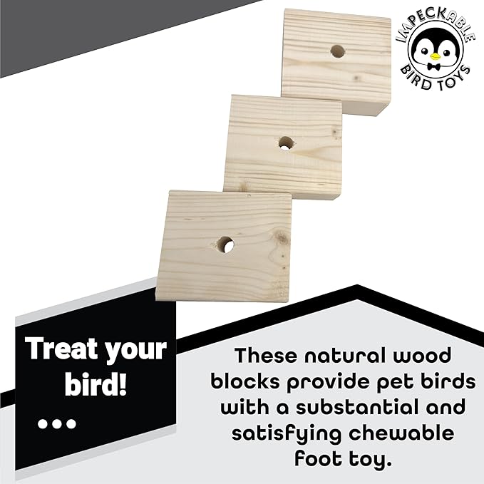 3007 Block Type 7 Chunky Square 3-Pack Wooden Parts for Parrot Cage Toys Cockatoos Macaws Conures Chew Bird Playground Foraging African Grey