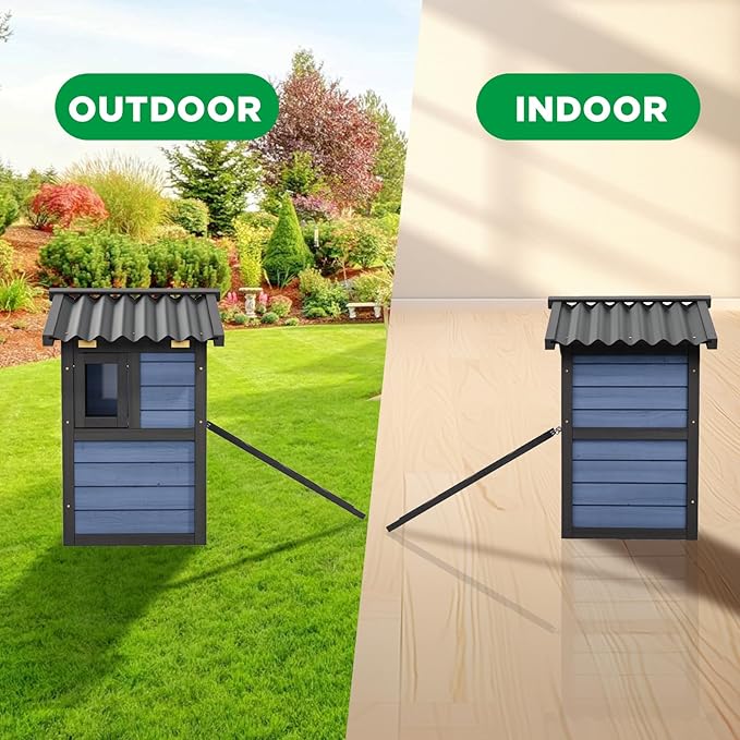2 Story Wooden Outdoor Cat House Weatherproof with Escape Doors, Openable Roof, Feral Cat Shelter, Suitable for Small Animal