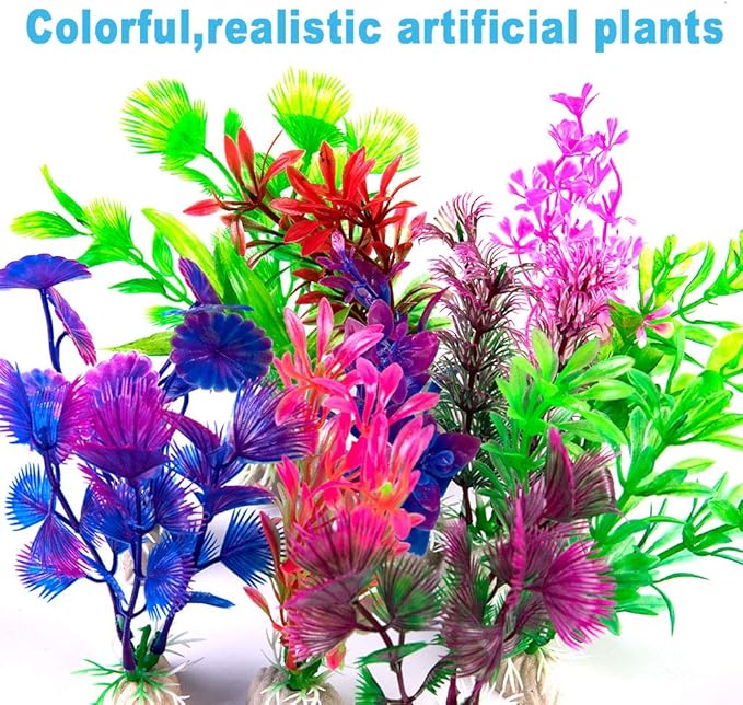CousDUoBe 12 Pack Artificial Aquarium Plants, Fish Tank Decorations Home Décor（4.5 to 5 inches Tall）
