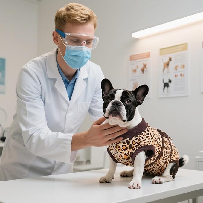 Kuoser Recovery Suit for Dogs, Dog Recovery Suit Female Doggie Onesie for Surgery, Post-Op Onesie for Female & Male Dogs, Soft Protective Wear, BrownLeopard M