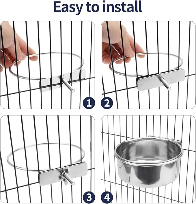 Bird Cage Feeder, Bird Feeder for Cage, 30oz Stainless Steel Food Water Bowl with Clamp, Clip-On Cage Coop Cup for Parrot Hamster Rabbit Rat Small Animals