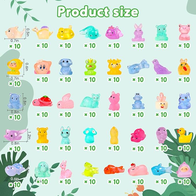 400 Pack Glowing mini Resin Animals - in The Dark Tiny Miniature Figures Ornaments Duck Puppy Baby Dinosaur Baby Dolphin Capybara - for Miniature Landscape Dollhouse Aquarium Garden Accessories