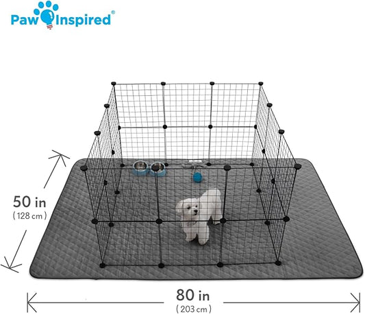 Paw Inspired 80x50 Inch Playpen Mat, Super Absorbent Fleece Cage Liner with Non-Slip Bottom, Waterproof Pet Play Pen Pad for Dogs, Rabbits, Guinea Pigs, Hamsters, Small Animals (Dark Gray)