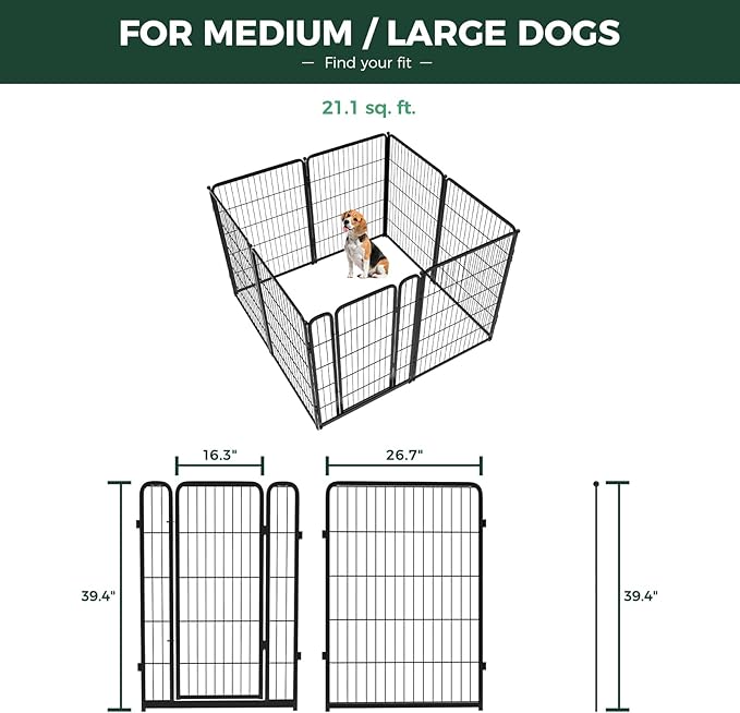 FXW Homeplus Unleashed Indoor Dog Playpen - Stress-Free and Safe Play, Heavy Duty 40 Inch 8 Panels Dog Pen for Medium and Large Dogs, Black│Patented