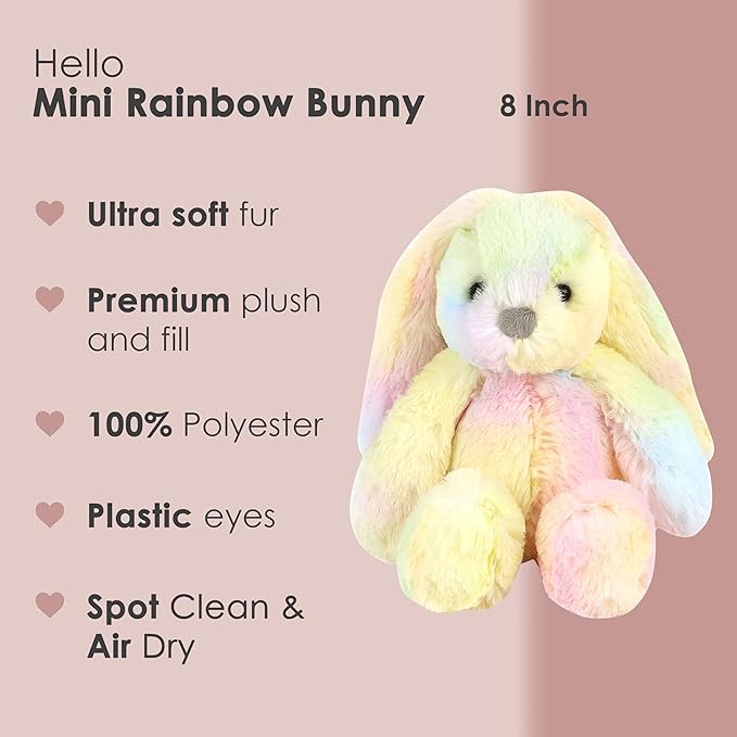 MON AMI Mini Rainbow Bunny Plushie – 8" Stuffed Animal Plush Toy for Kids, Soft and Cuddly Bunny Plush Toy, Cute Easter or Birthday Gift, Huggable Toy, Adorable Stuffed Toy for Kids