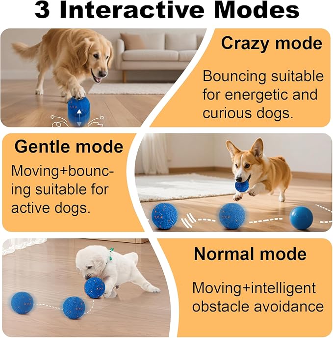 Interactive Dog Toys: Smart Dog Ball – Auto-Bounce, Vibrating & Jumping Action! Durable Duraspin Design for Aggressive Chewers. Rechargeable & Long-Lasting, Keeps Dogs Busy and Entertained.