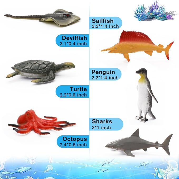12 pcs Animal Sea Figures Ocean Toy for Kids: Sharks, Whales & Octopus-Sea Animal Toys Set,Gifts for Kids & Toddlers-Ages 3