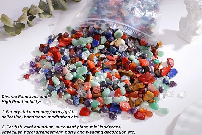7 Chakra Mixed Crystal Polished Aquarium Gravel Stones Tumbled Stone Rocks Colorful Crushed Reiki Healing Crystals Quartz Home Betta Fish Tank Succulent Vase Filler Landscape Bottom Ornament 0.6lbs
