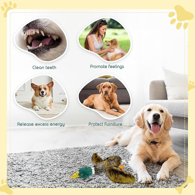 Upgraded Duck Dog Toy - 15.7inches, for Small to Large Breeds - Squeaker and Crinkle Paper Plush Mallard Duck Toy