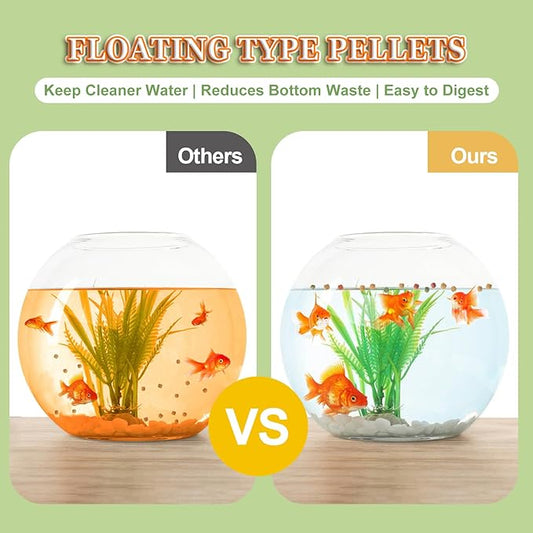 Goldfish Fish Food Floating Pellet - Color Enhancing with Antarctic Krill Spirulina Balanced Diet for Pond Tank Fish Promotes Growth Clear Water, 12oz