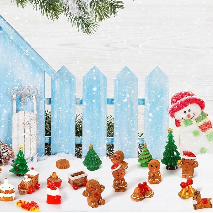 56 Pcs Mini Resin Gingerbread Men Tiny Christmas Gingerbread Man Figurines Decorations Xmas Tree for Christmas Village Snow Globe Garden Fairy Accessories Party Favors