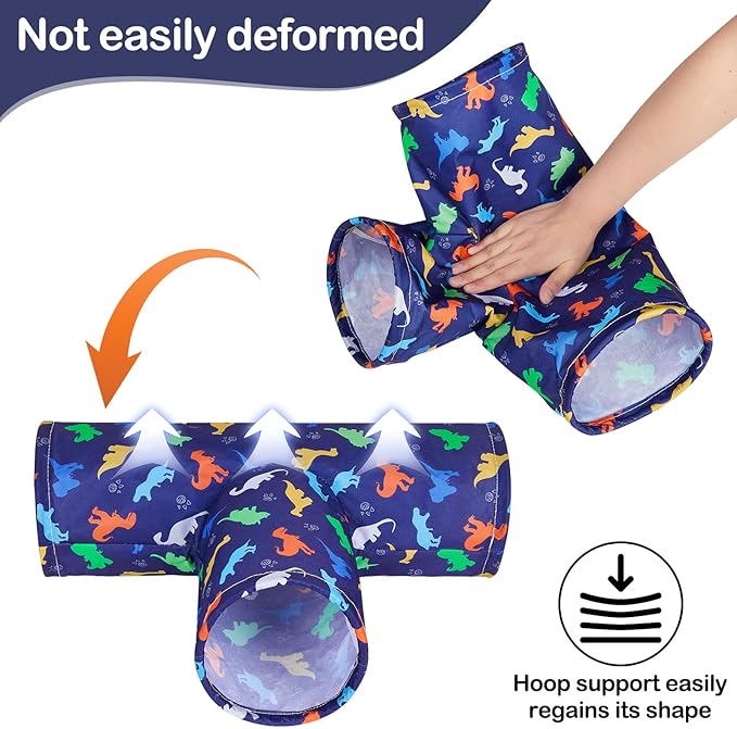 Bienbee Guinea Pig Tunnel, 3 Way Washable Guinea Pig Hideout,Foldable Rabbit Tunnel Guinea Pigs Toys for Bunny Hamster Chinchilla Ferret Rabbit Guinea Pigs Accessories Blue Dinosaurs