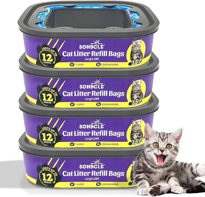 Cat Litter Refill Bags| 4-Pack Cartridges Compatible with Genie Cat Litter Refills Standard,Plus and Style Pail | Superior Odor Control (NOT Compatible with XL)