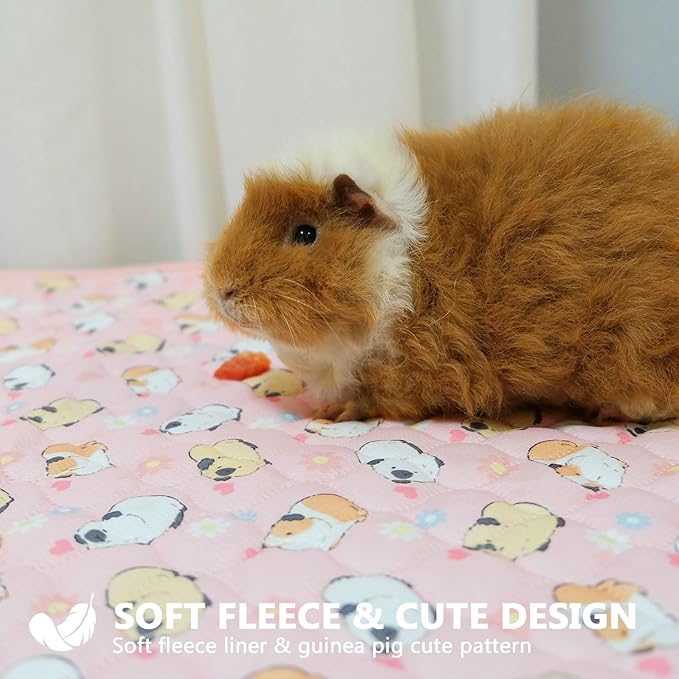 Guinea Pig Bedding, 49x24 2Pack Guinea Pig Fleece Cage Liner, Washable Waterproof Reusable & Anti Slip, Absorbent Guinea Pig Pee Pad for Small Animal, Rabbit, Bunny, Chinchilla, Pink