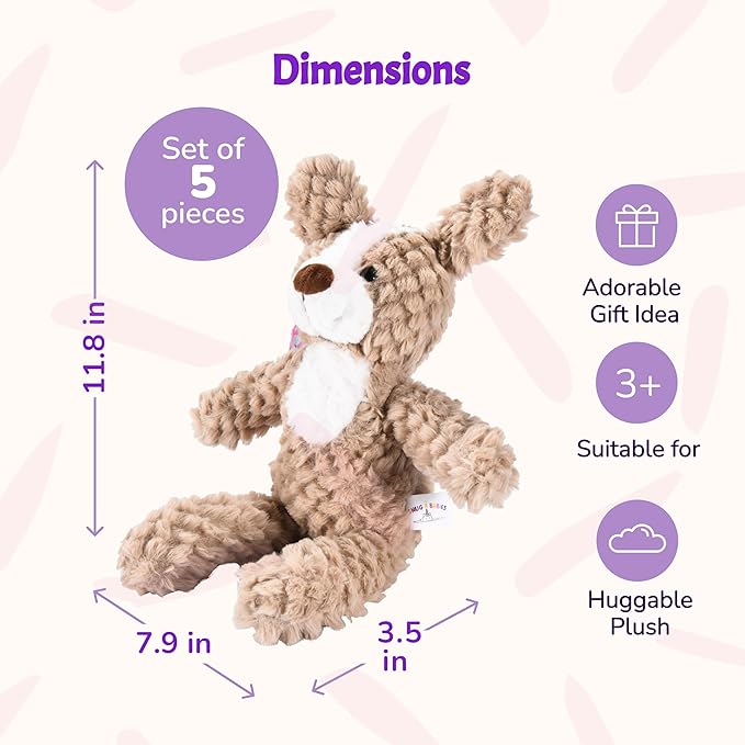 5 Set Animals and Teddy Bears - Plush Toys Bulk - Stuffed Animals for Kids - Baby Shower Small Bear Animal Assortment - Soft Pack of Stuffed Animals for Girls and Boys