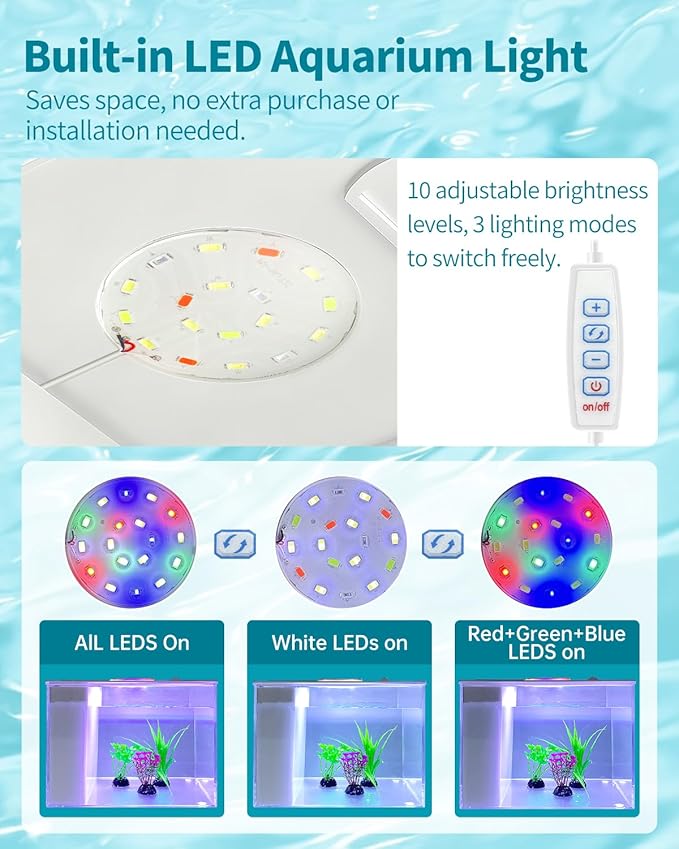 Fish Tank Betta Starter Kit 1 Gallon Desktop Small Aquarium Kit with LED Light and Filter Media & Water Pump– Compact Aquarium for Betta Fish, Small Fish, Shrimp, or Plants