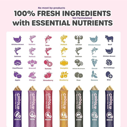 Squeeze Vita Stick Lickable Cat and Dog Treats – 7-Count Variety Pack with Multivitamins, Soft Squeezable Paste for All Life Stages, Supporting Overall Health
