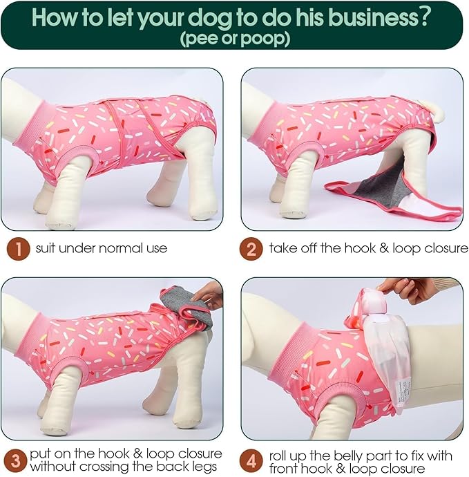 Kuoser Dog Recovery Suit Female, Soft Puppy Surgery Suit, Dog Recovery Suit After Surgery, Post-Op Onesie for Female & Male Dogs, Soft Protective Wear, PinkRibbon S