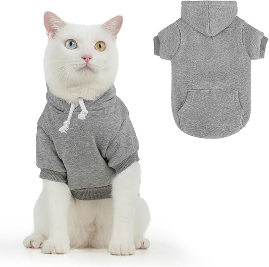 BEAUTYZOO Dog Hoodie & Cat Sweater for Small Dogs Puppy Girls Boys, Fleece Lined Warm Winter Fall Dog Clothes with Leash Hole and Pocket, Ultra-Soft Pet Jacket Coats Kitten Clothing, Grey M