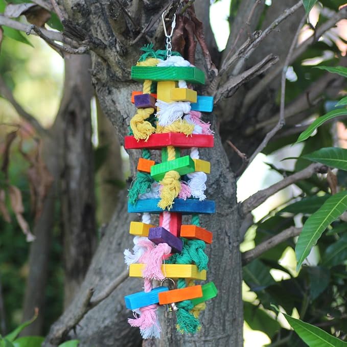 Bird Chewing Toy Large Medium Parrot Cage Bite Toys African Grey Macaws Cockatoos Eclectus Amazon (Knot Block-17.5inch)