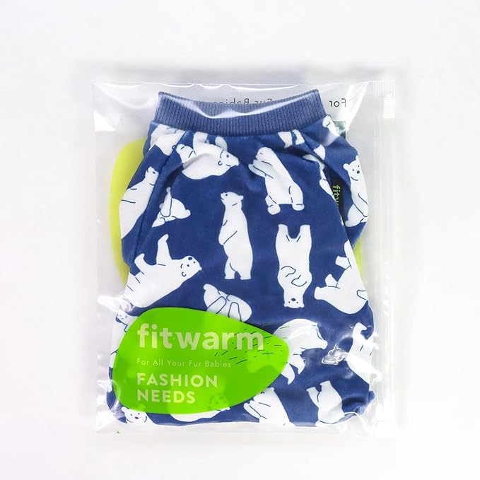 Fitwarm Polar Bear Dog Pajamas, Dog Clothes for Small Dogs Girl Boy, Pet Onesie with Feet, Cat Outfit, Lightweight Velvet, Royal Blue, White, Small