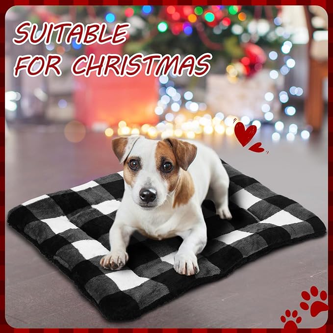 2 Pack Self Warming Cat Mat Self Heating Pad Bed Reversible Machine Washable Reflects Body Heat Warm Thermal Pet Pad Crate Blanket for Feral and Indoor Cat (Black, White,22'' X 18'',Plaid)