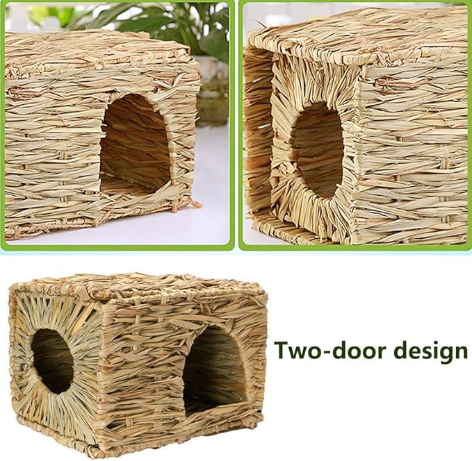 Tfwadmx Rabbit Grass House, Extra Large - Natural Hand Woven Seagrass Play Hay Bed, Hideaway Hut Toy for Bunny Hamster Guinea Pig Chinchilla Ferret