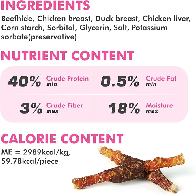 Dog Treats, Triple Flavor Rawhide Sticks, Chicken Duck and Chicken Liver Wrapped Rawhide Dog Chews, Suitable for Medium and Small Dogs, 10.58 oz