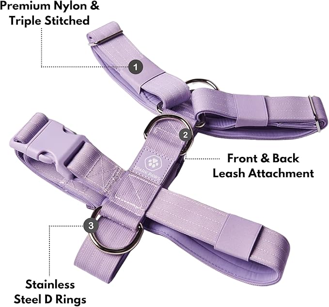 Spark Paws No Pull Dog Harness for Large Dogs, Heavy Duty Dog Harness for Big Strong Breeds, Adjustable, Y Shaped Padded Halter Design with Front Clip - Purple - Medium